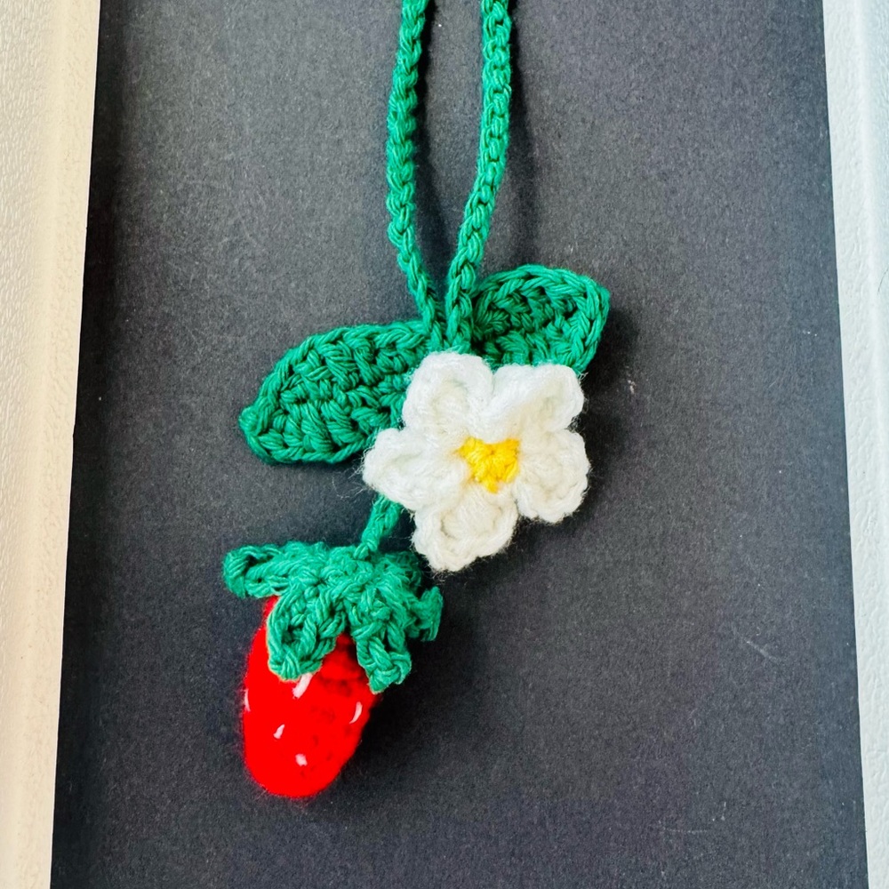 Crochet Strawberry Decor Car Hanging Charm Cute Aesthetic